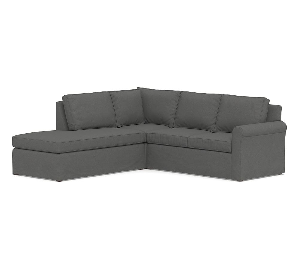 Cameron Roll Arm Slipcovered Right 3-Piece Bumper Sectional, Polyester Wrapped Cushions, Park Weave Charcoal - Image 0