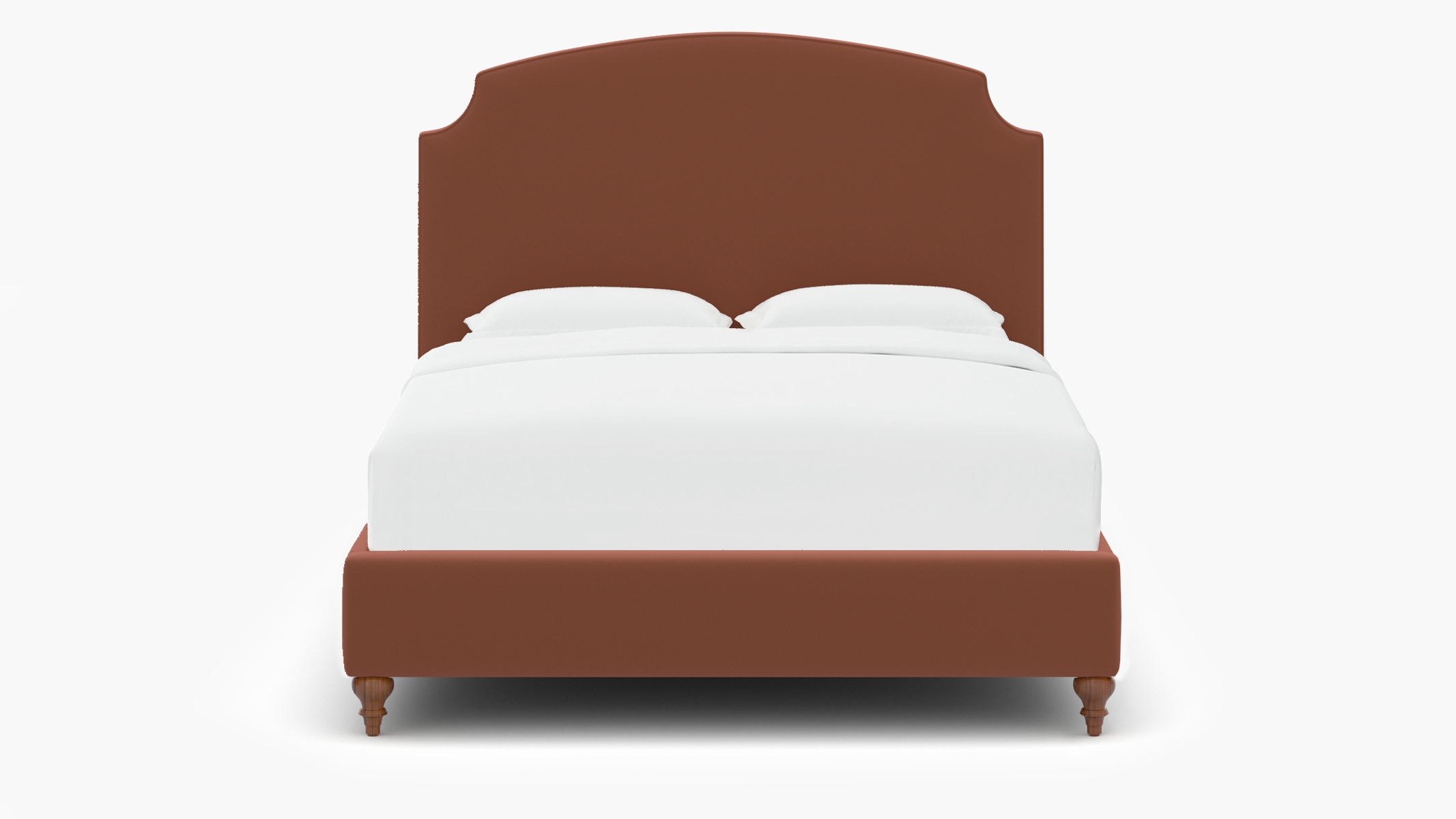 Cove Bed, Terracotta Performance Velvet, Walnut Traditional Turned Leg, Queen - Image 0