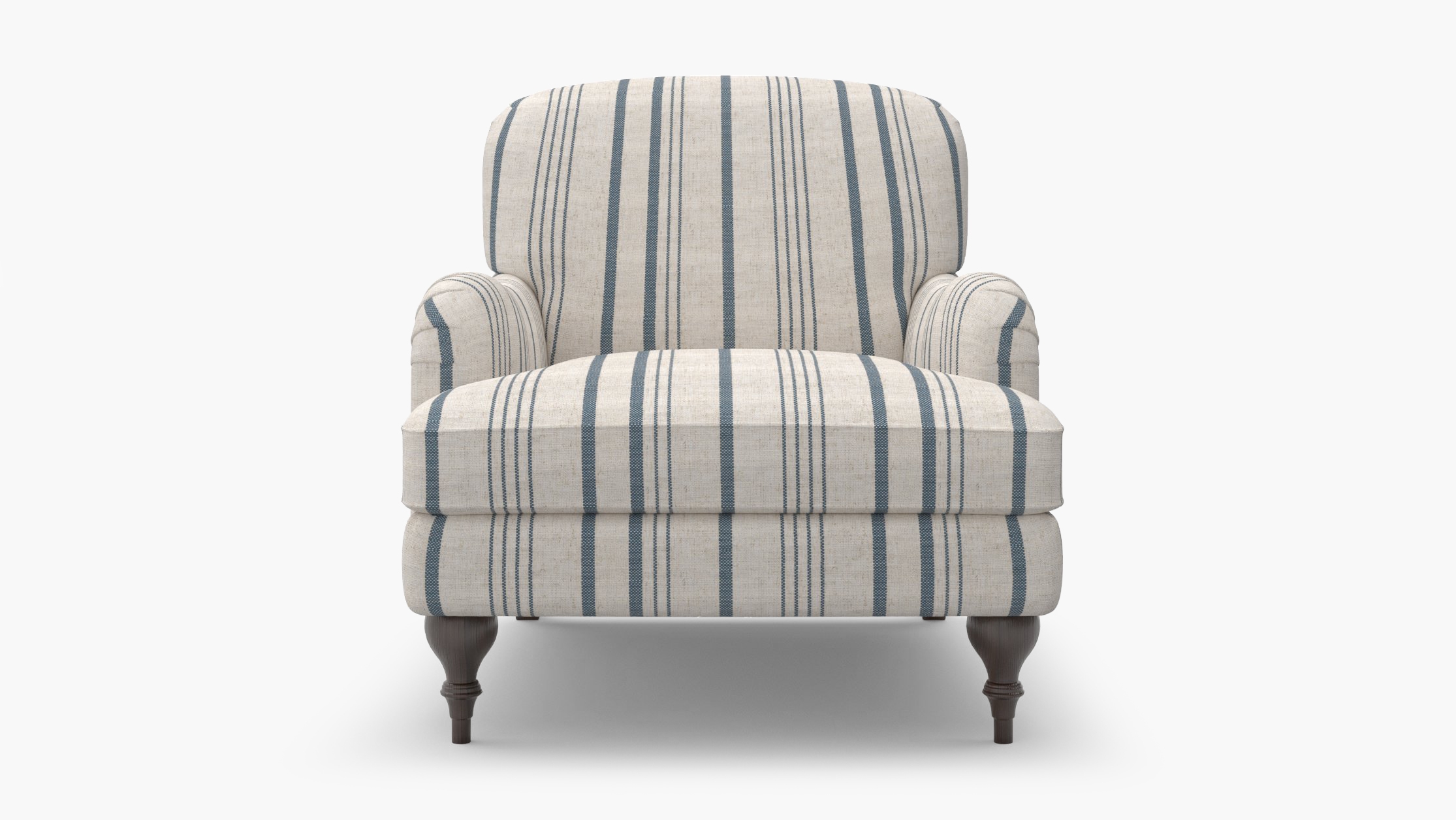English Roll Arm Chair, Blue Market Stripe, Espresso Turned Wood Leg - Image 0