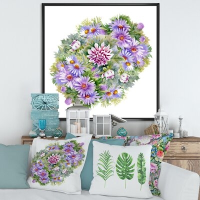 Bouquet With Purple Chrysanthemums And Daisies - Traditional Canvas Wall Art Print FL35511 - Image 0