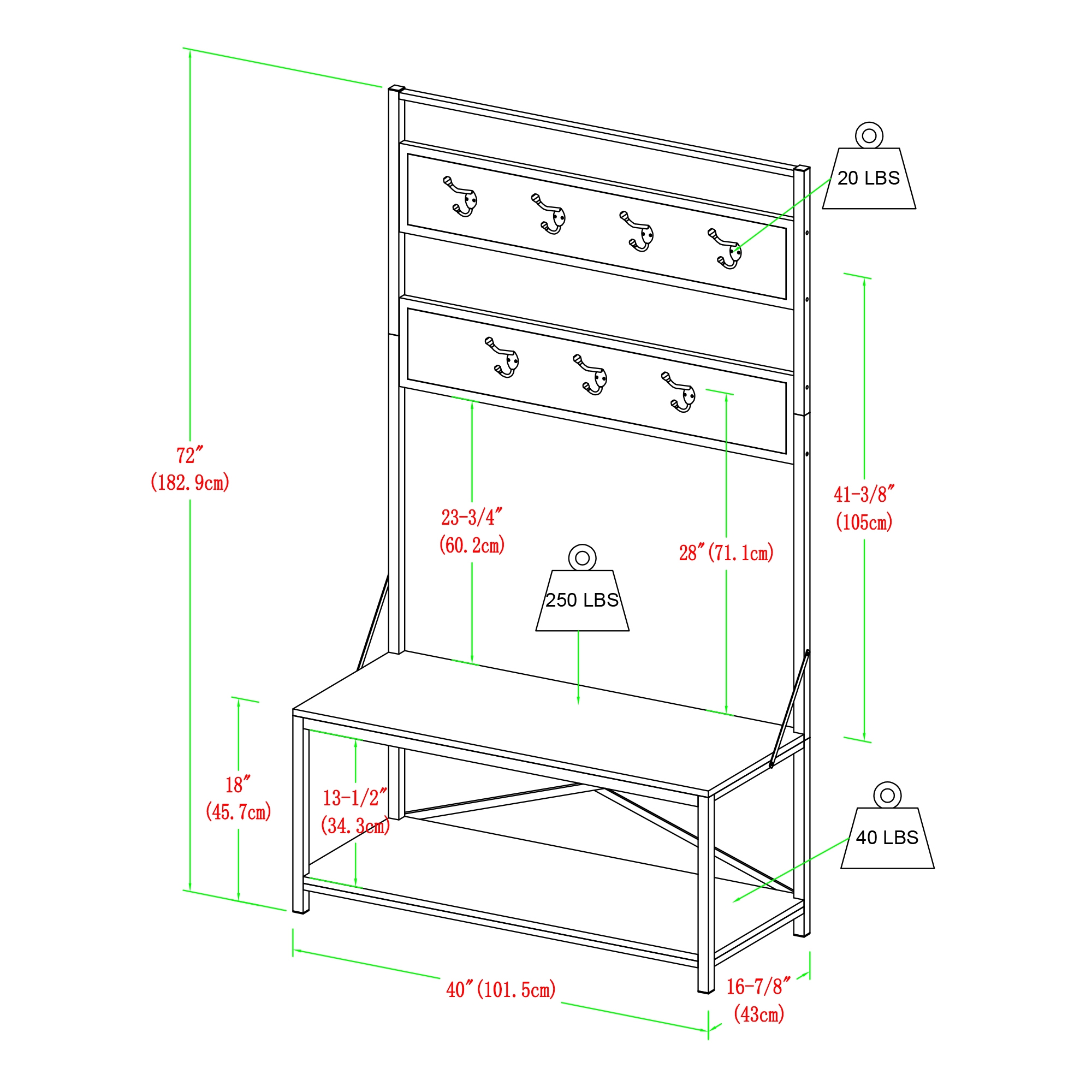 40" Rustic Wood Hall Tree - Driftwood - Image 6