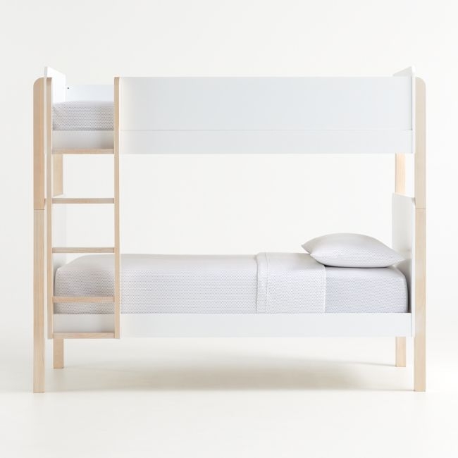 Babyletto TipToe White & Washed Natural Wood Kids Bunk Bed - Image 0