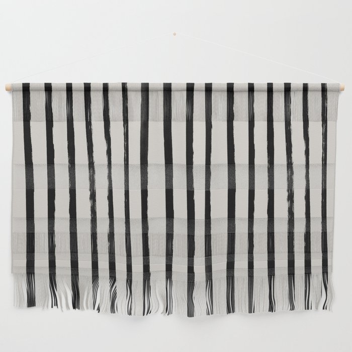 Vertical Black And White Watercolor Stripes Wall Hanging by Leah Flores - Small 23.25" x 15.75" - Image 0