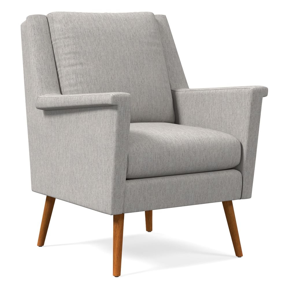 Carlo Midcentury Chair, Poly, Performance Coastal Linen, Storm Gray, Pecan - Image 0