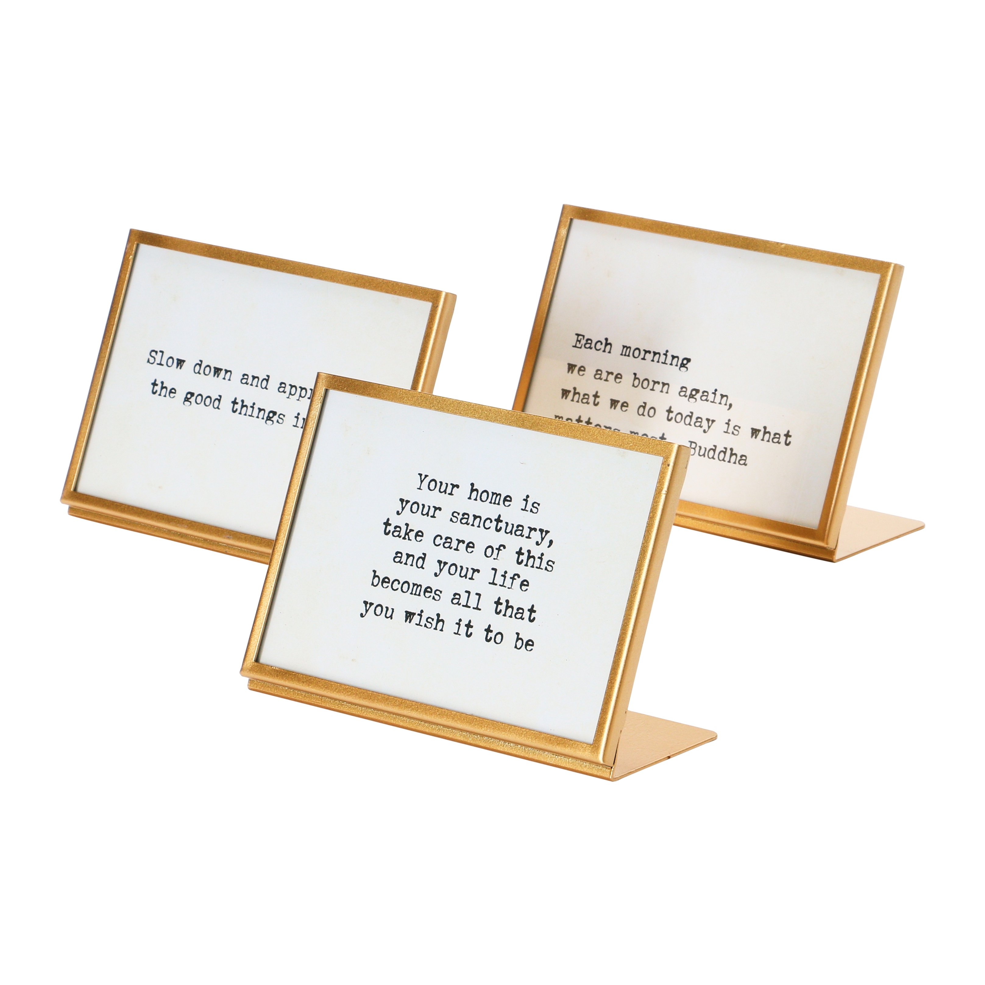 Set of 3, 6"L x 4"H Metal & Glass Framed Saying, 3 Styles - Image 0