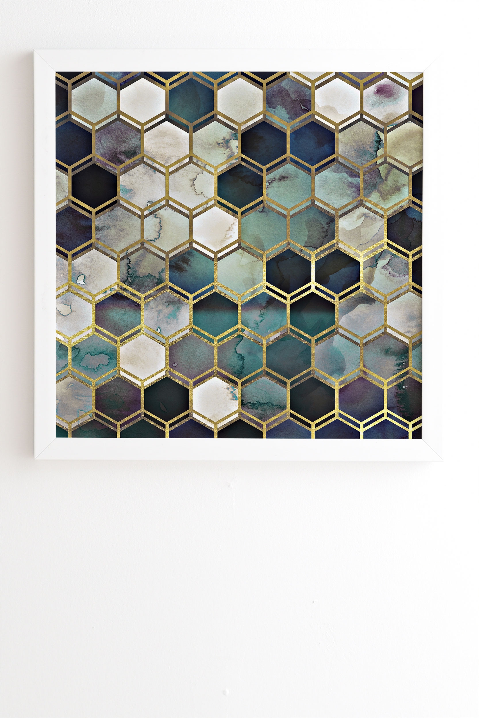 1p Rugged Marble Blue Green by Monika Strigel - Framed Wall Art Basic White 24" x 36" - Image 1