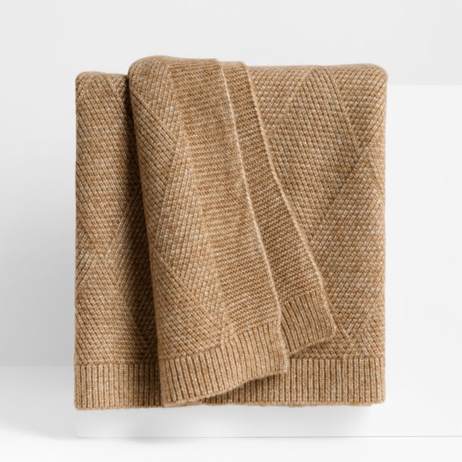 Diamond Knit 70"x55" Camel Tan Throw Blanket - Image 0