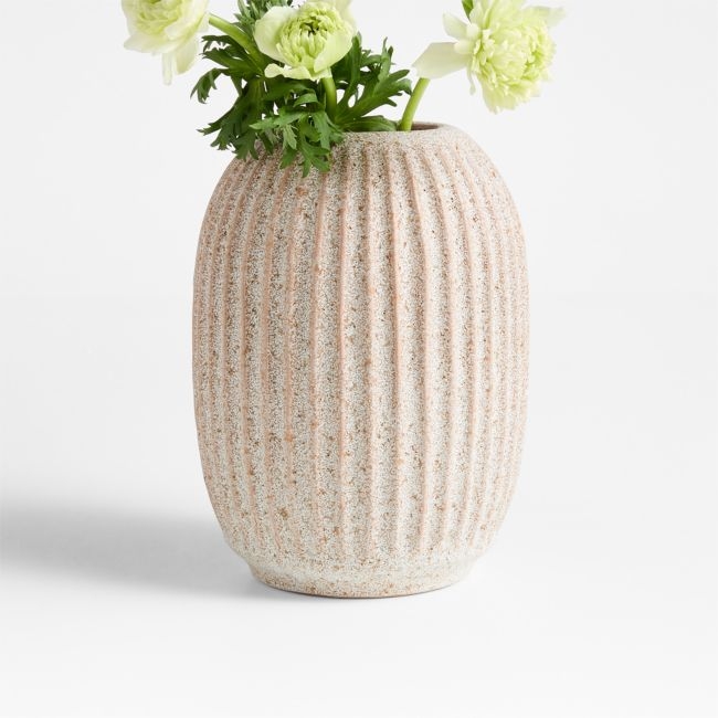 Blanca Small Beige Ribbed Ceramic Vase 8" by Brigette Romanek - Image 0