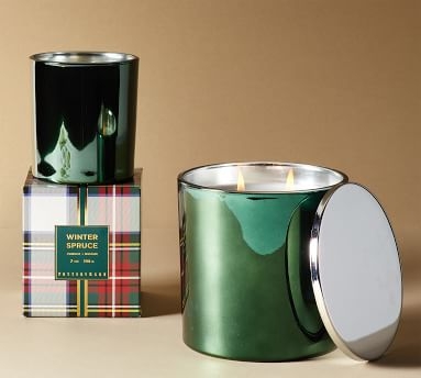 Winter Spruce Scented Pillar Candle, Green, 4x4.5 - Image 1