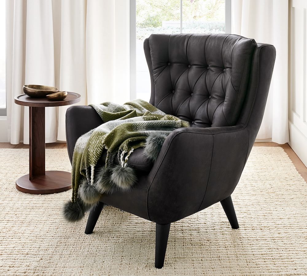 Wells Leather Armchair, Polyester Wrapped Cushions, Burnished Wolf Gray - Image 0
