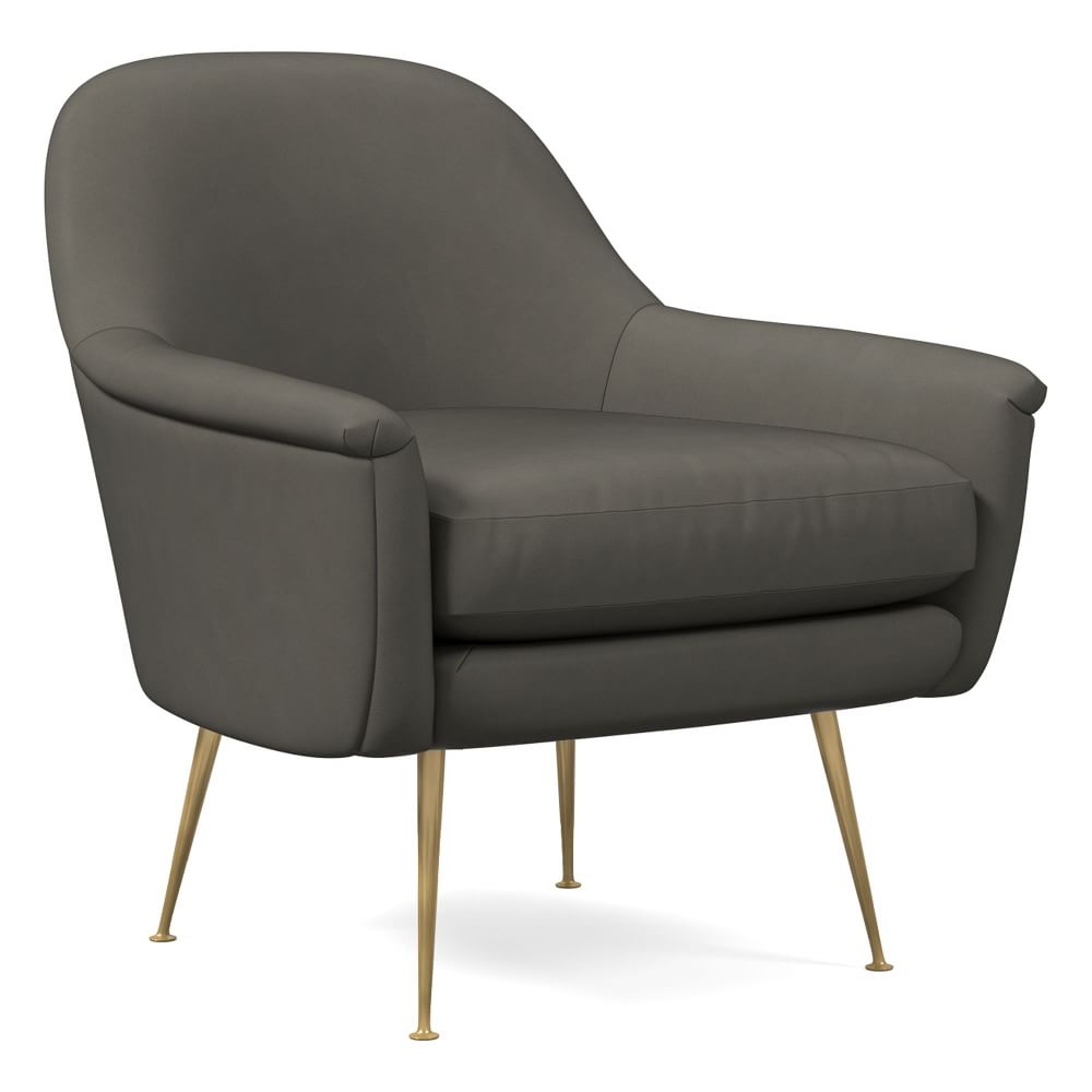 Phoebe Mid-Century Chair, Poly, Vegan Leather, Cinder, Brass - Image 0