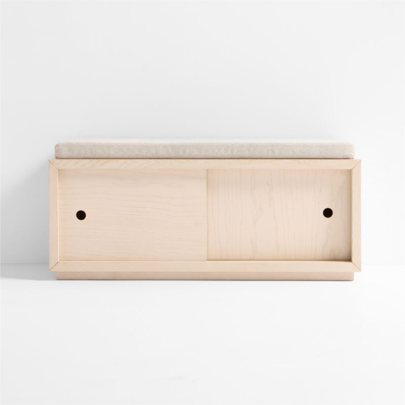 Cade Sunwashed Wood 3-Cube Sliding Door Bench with Natural Cushion - Image 2