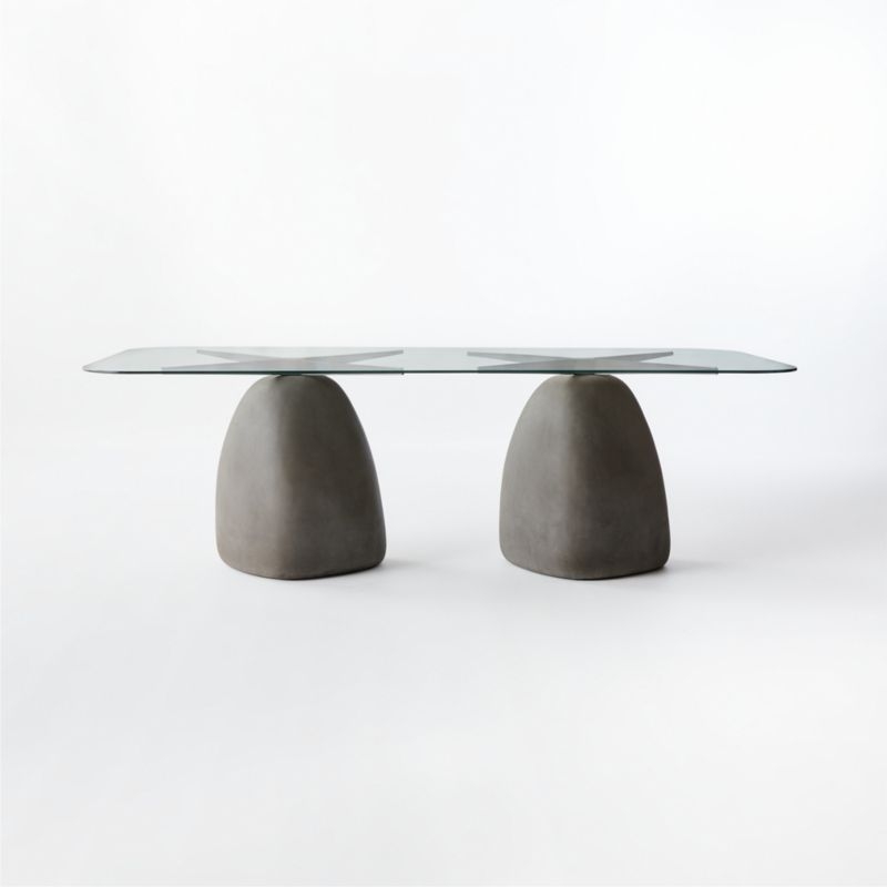 Stone 95" Rectangular Grey Concrete Dining Table with Glass Top - Image 2