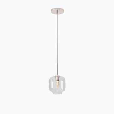 Sculptural Pendant Brushed Nickel Clear Glass Pebble (7.5") - Image 0