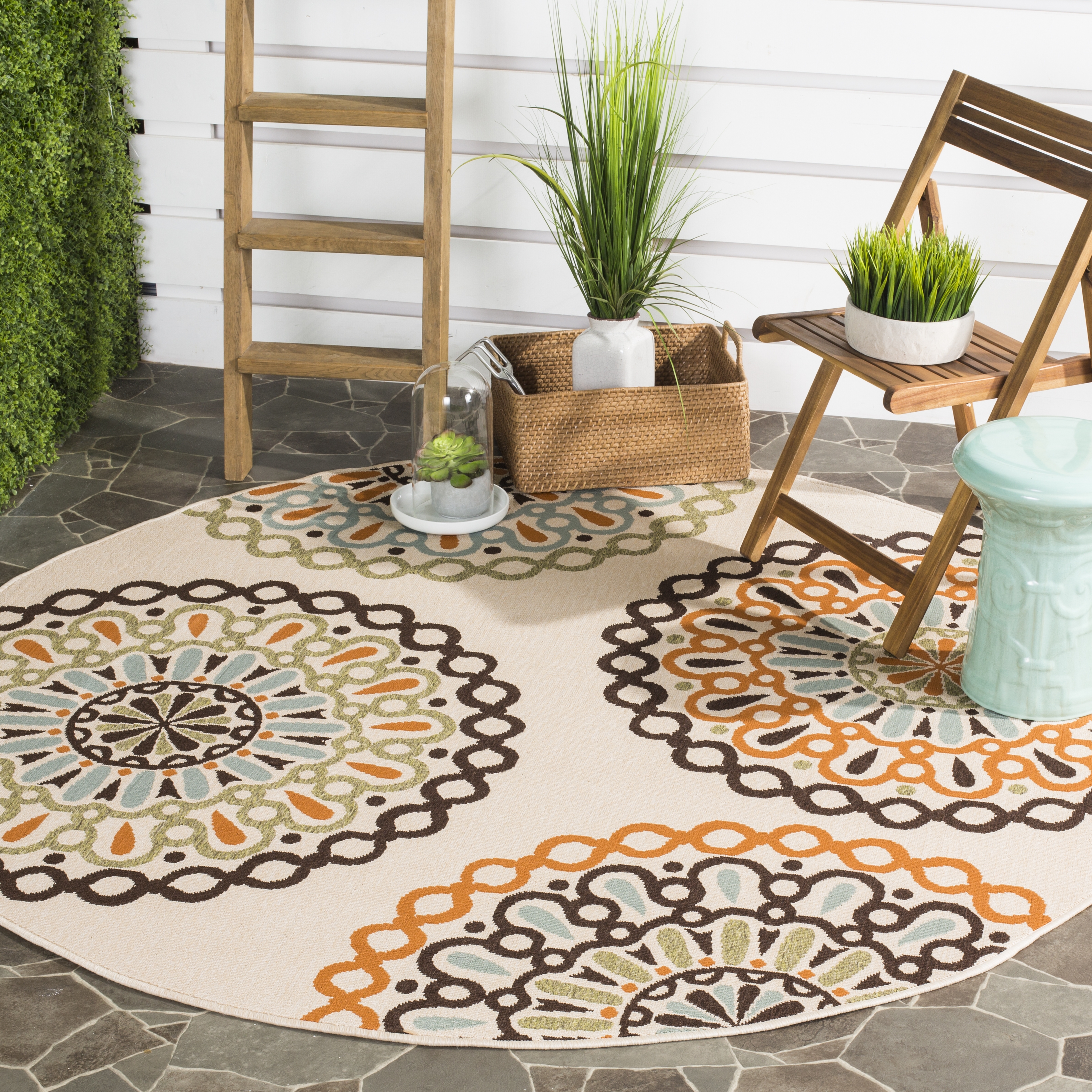 Arlo Home Indoor/Outdoor Woven Area Rug, VER092-0715, Cream/Terracotta,  6' 7" X 6' 7" Round - Image 1