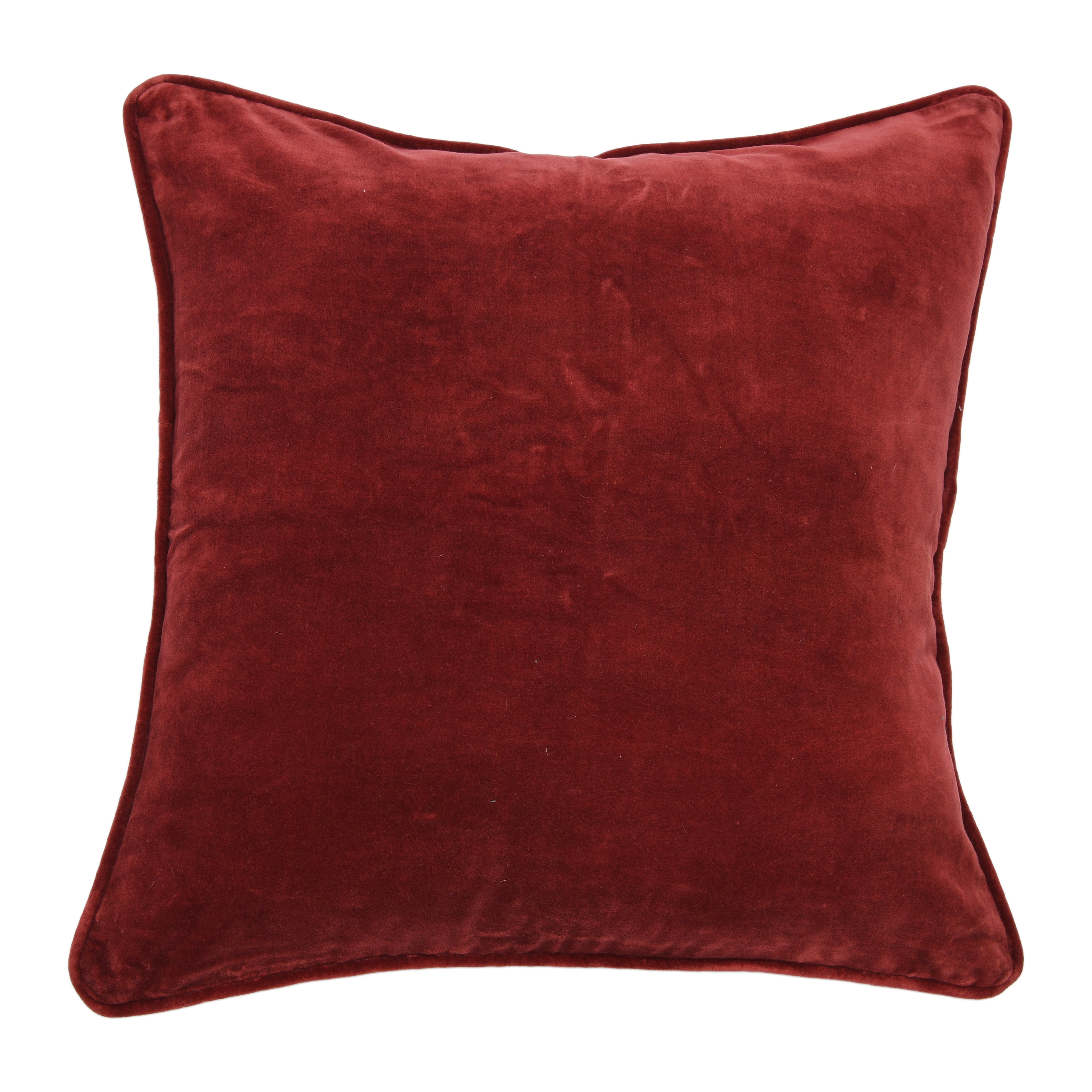 Square Velvet Pillow Cover with Piping, Burgundy - Image 0