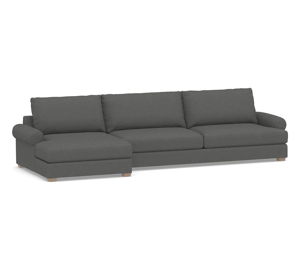 Canyon Roll Arm Upholstered Right Arm Sofa with Double Chaise Sectional, Down Blend Wrapped Cushions, Park Weave Charcoal - Image 0