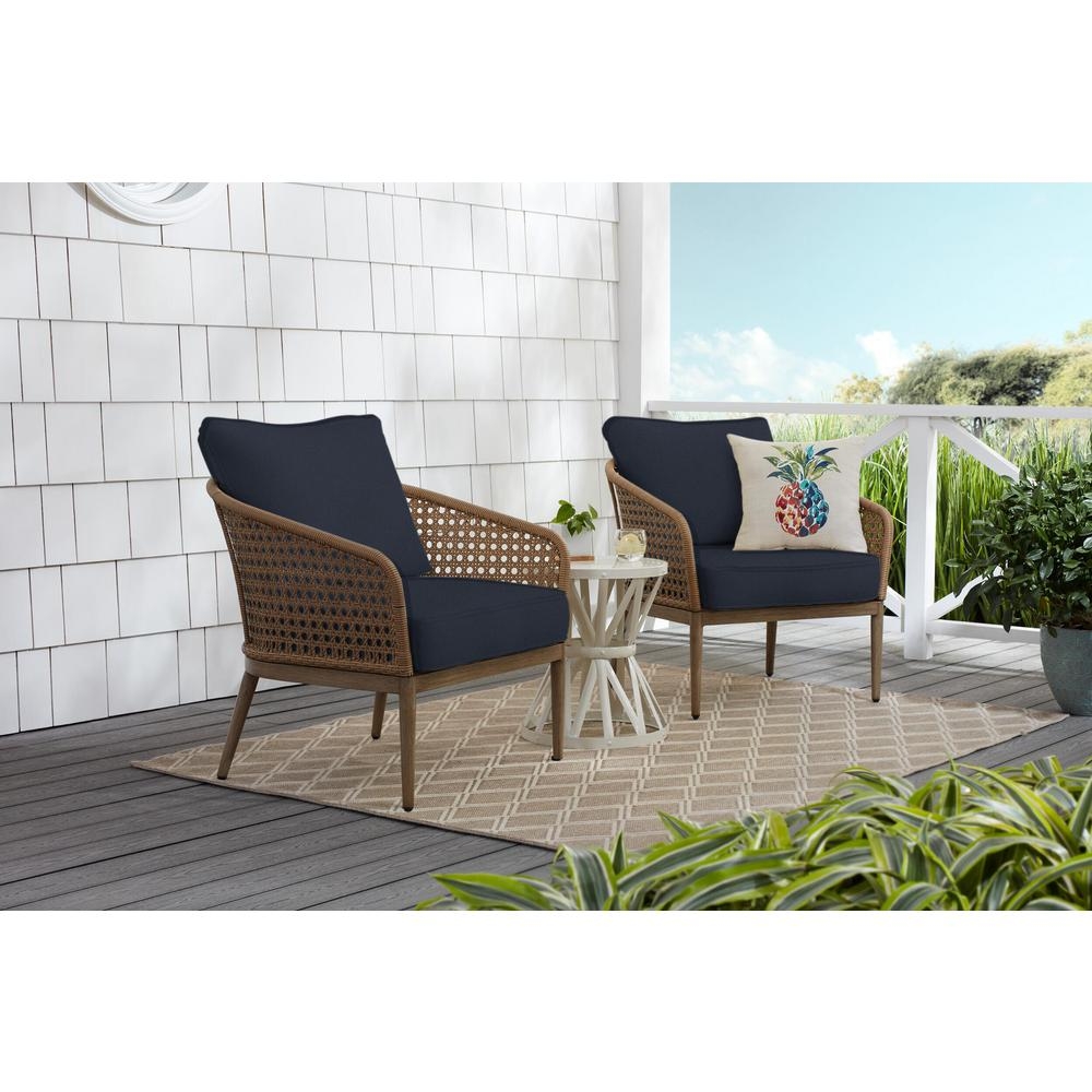 Hampton Bay Coral Vista Brown Wicker Outdoor Patio Lounge Chair with CushionGuard Midnight Navy Blue Cushions (2-Pack) - Image 0