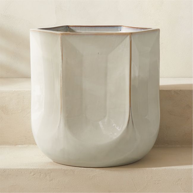 Finca Hexagonal White Glazed Indoor/Outdoor Planter Large - Image 0
