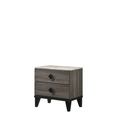 2 - Drawer Nightstand in Faux Marble & Rustic Gray Oak - Image 0
