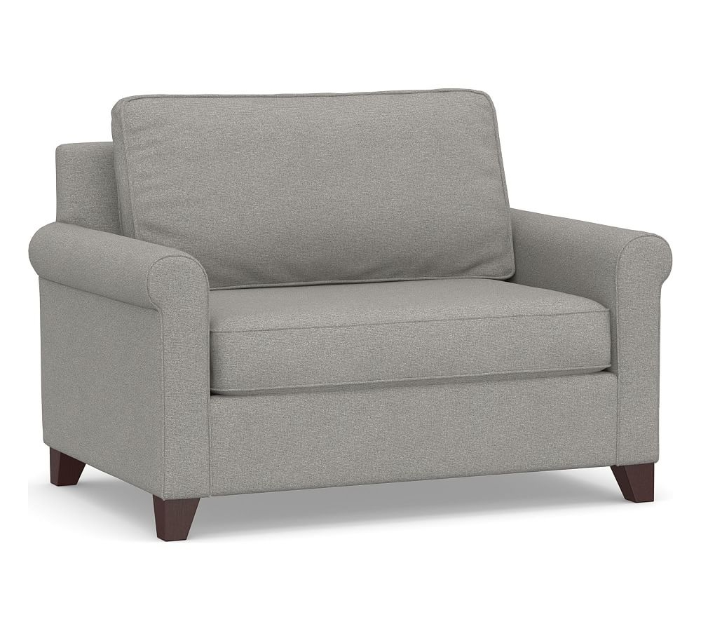 Cameron Roll Arm Upholstered Twin Sleeper Sofa with Air Topper, Polyester Wrapped Cushions, Performance Heathered Basketweave Platinum - Image 0