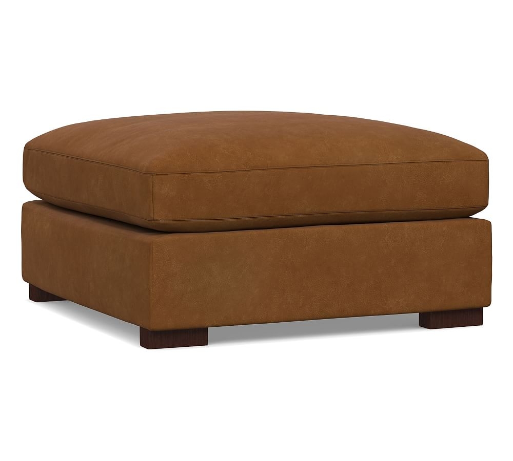 Turner Square Arm Leather Grand Ottoman 34.5", Polyester Wrapped Cushions, Nubuck Caramel - Image 0