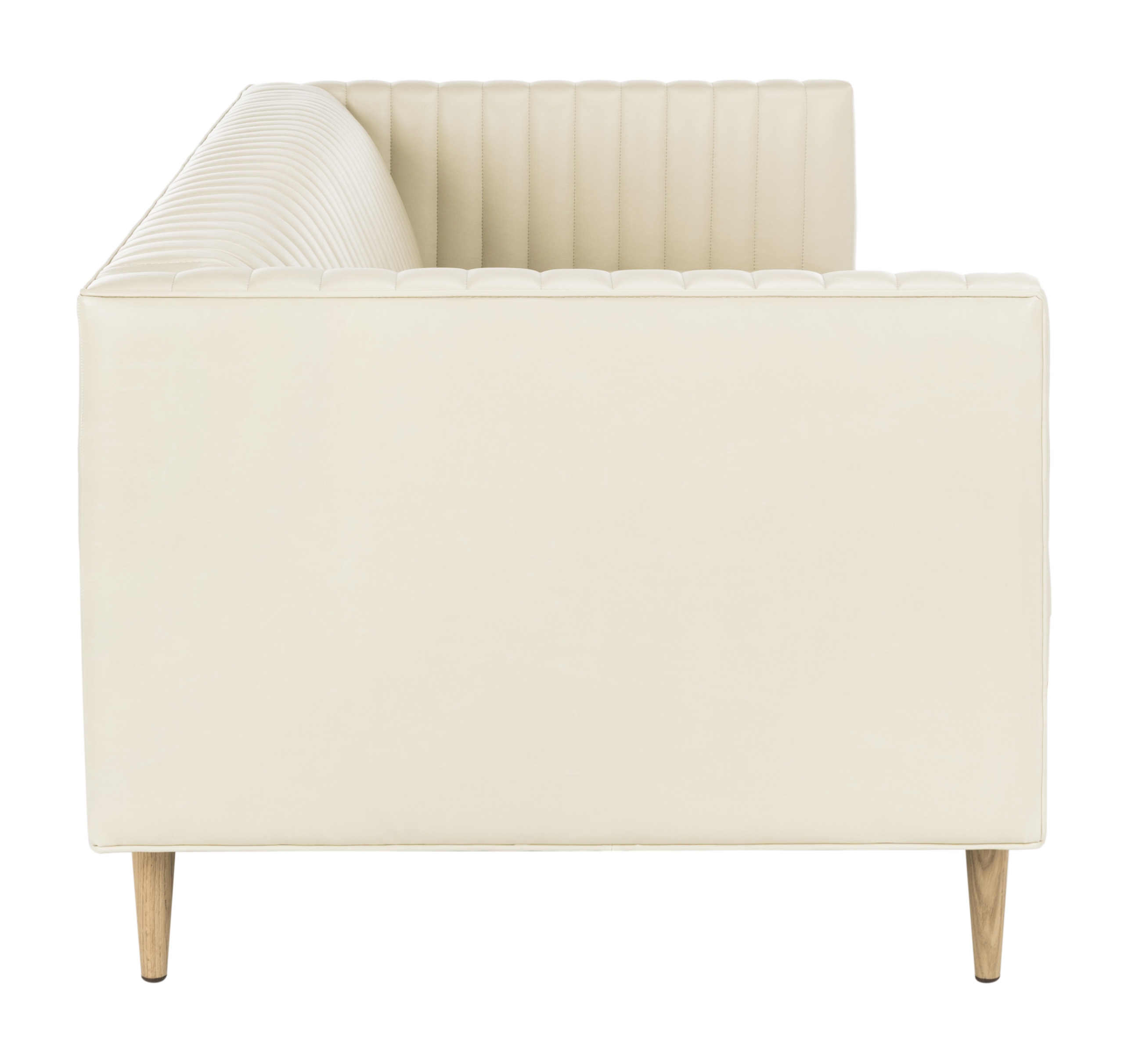Carmina Channeled Leather Sofa - Light Beige - Safavieh - Image 3