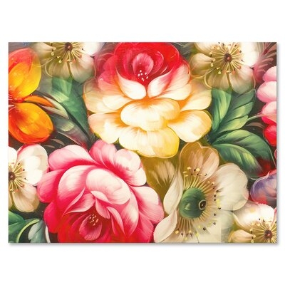 Yellow And Red Vintage Flowers - Traditional Canvas Wall Art Print - Image 0