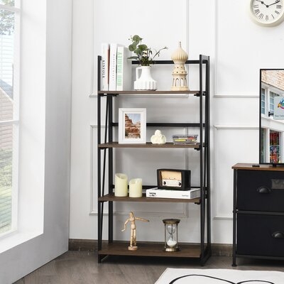 17 Stories 4-tier Folding Bookshelf No-assembly Industrial Bookcase Display Shelves - Image 0