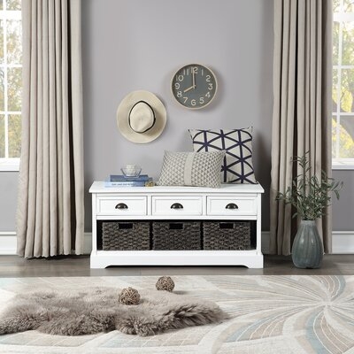 U_style Homes Collection Wood Storage Bench With 3 Drawers And 3 Woven Baskets - Image 0