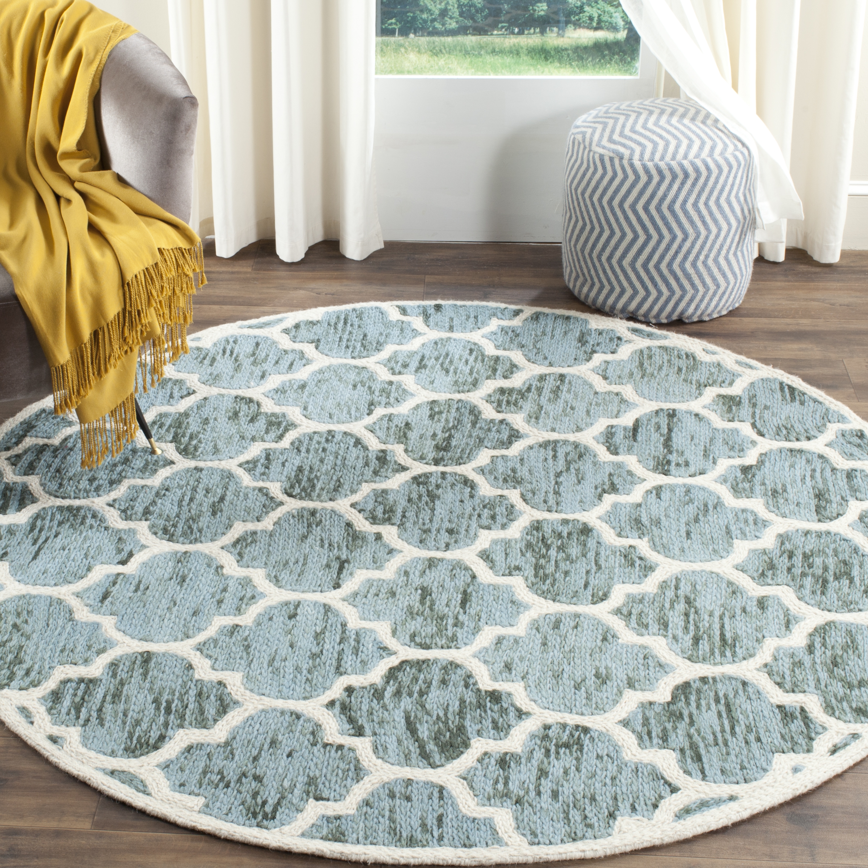 Arlo Home Hand Loomed Area Rug, HIM121C, Turquoise/Ivory,  6' X 6' Round - Image 1