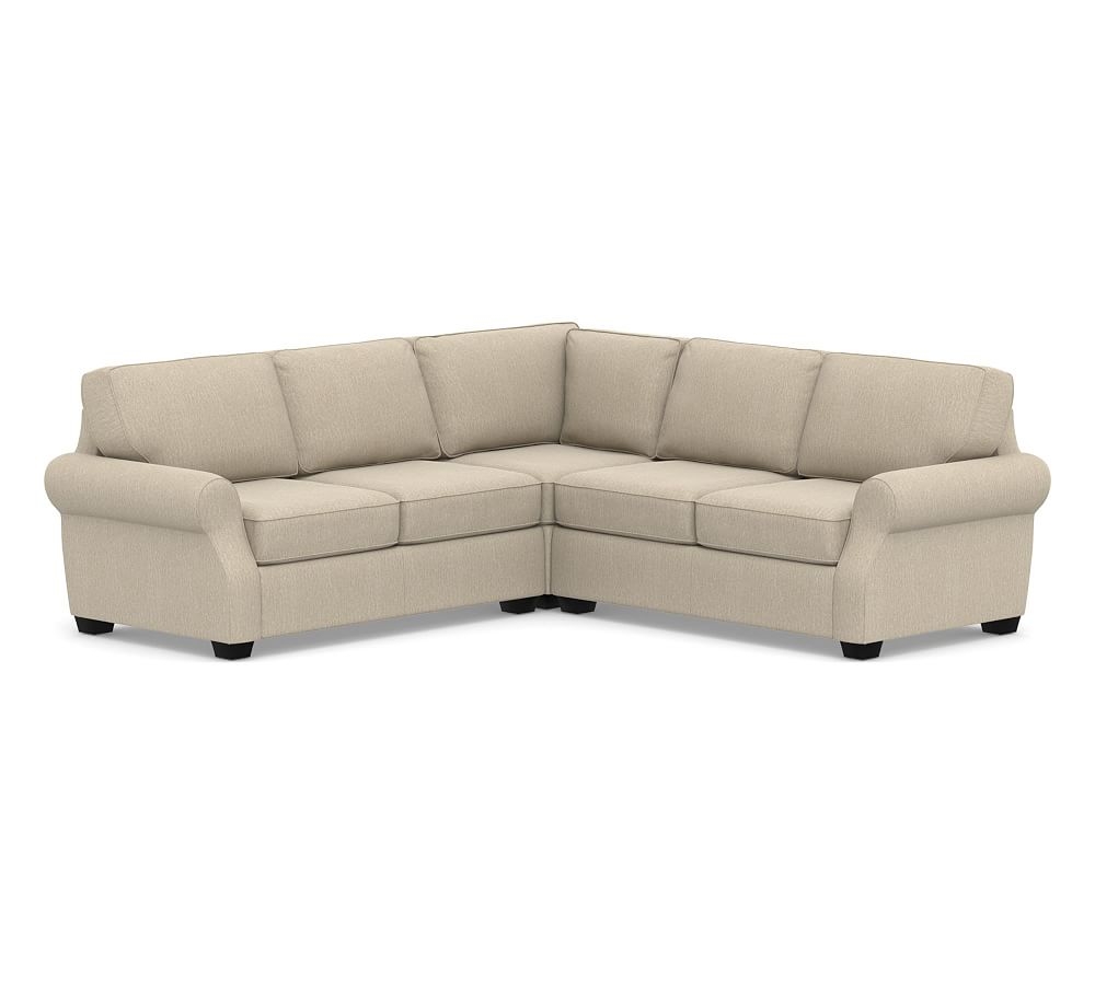 SoMa Fremont Roll Arm Upholstered 3-Piece L-Shaped Corner Sectional, Polyester Wrapped Cushions, Sunbrella(R) Performance Chenille Cloud - Image 0
