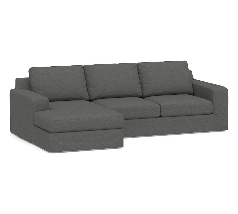 Big Sur Square Arm Slipcovered Right Arm Loveseat with Chaise Sectional, Down Blend Wrapped Cushions, Park Weave Charcoal - Image 0
