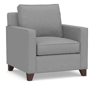 Cameron Square Arm Upholstered Armchair, Polyester Wrapped Cushions, Performance Brushed Basketweave Chambray - Image 0