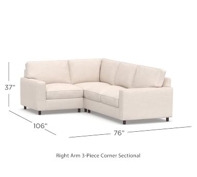 PB Comfort Square Arm Upholstered Right Arm 3-Piece Corner Sectional, Box Edge, Down Blend Wrapped Cushions, Performance Heathered Basketweave Alabaster White - Image 2