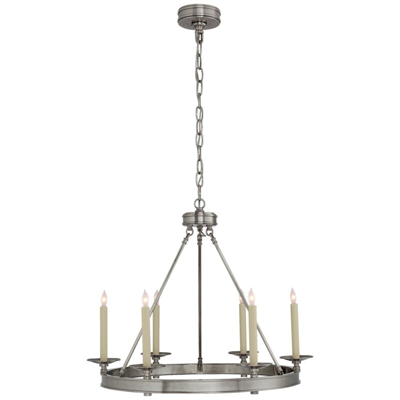 Visual Comfort E. F. Chapman 6 - Light Candle Style Wagon Wheel Chandelier Finish: Antique Nickel, Size: 22" H x 27" W x 27" D - Image 0