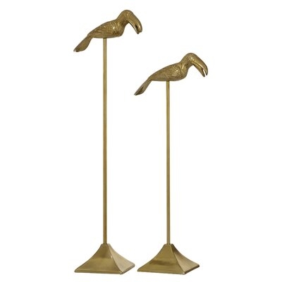 Gold Metal Bird Sculptures With Stand, Set Of 2: 26", 31" - Image 0