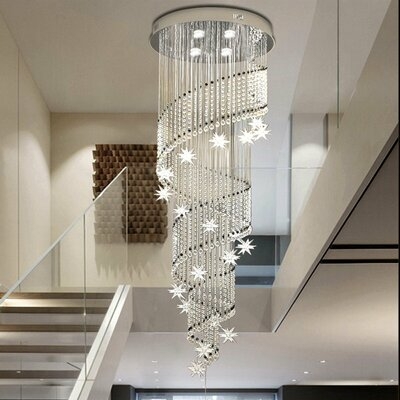 16" Luxury Spiral Foyer Crystal Chandelier With Light Source - Image 0