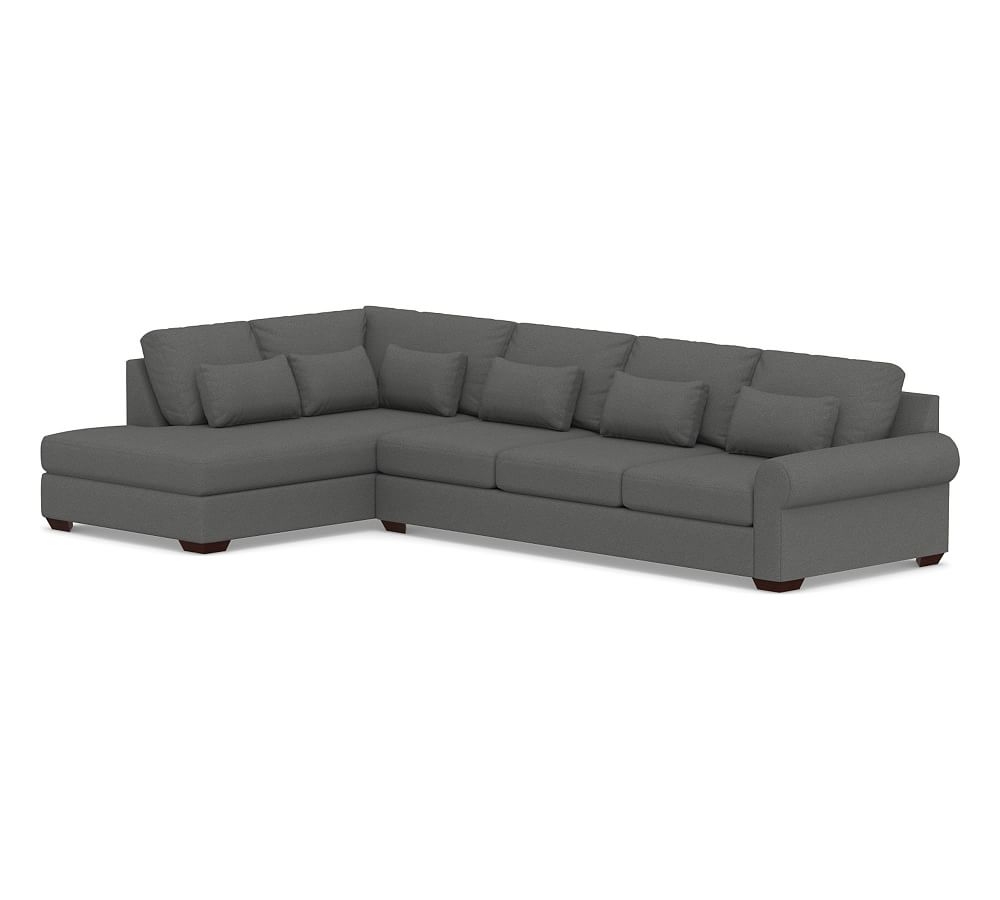 Big Sur Roll Arm Upholstered Deep Seat Right Grand Sofa Return Bumper Sectional, Down Blend Wrapped Cushions, Park Weave Charcoal - Image 0