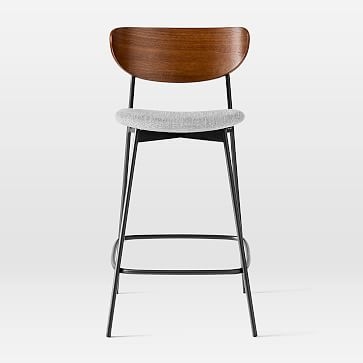 Modern Petal Wood/Upholstered Counter Stool,Performance Coastal Linen,White,Dark Bronze - Image 2