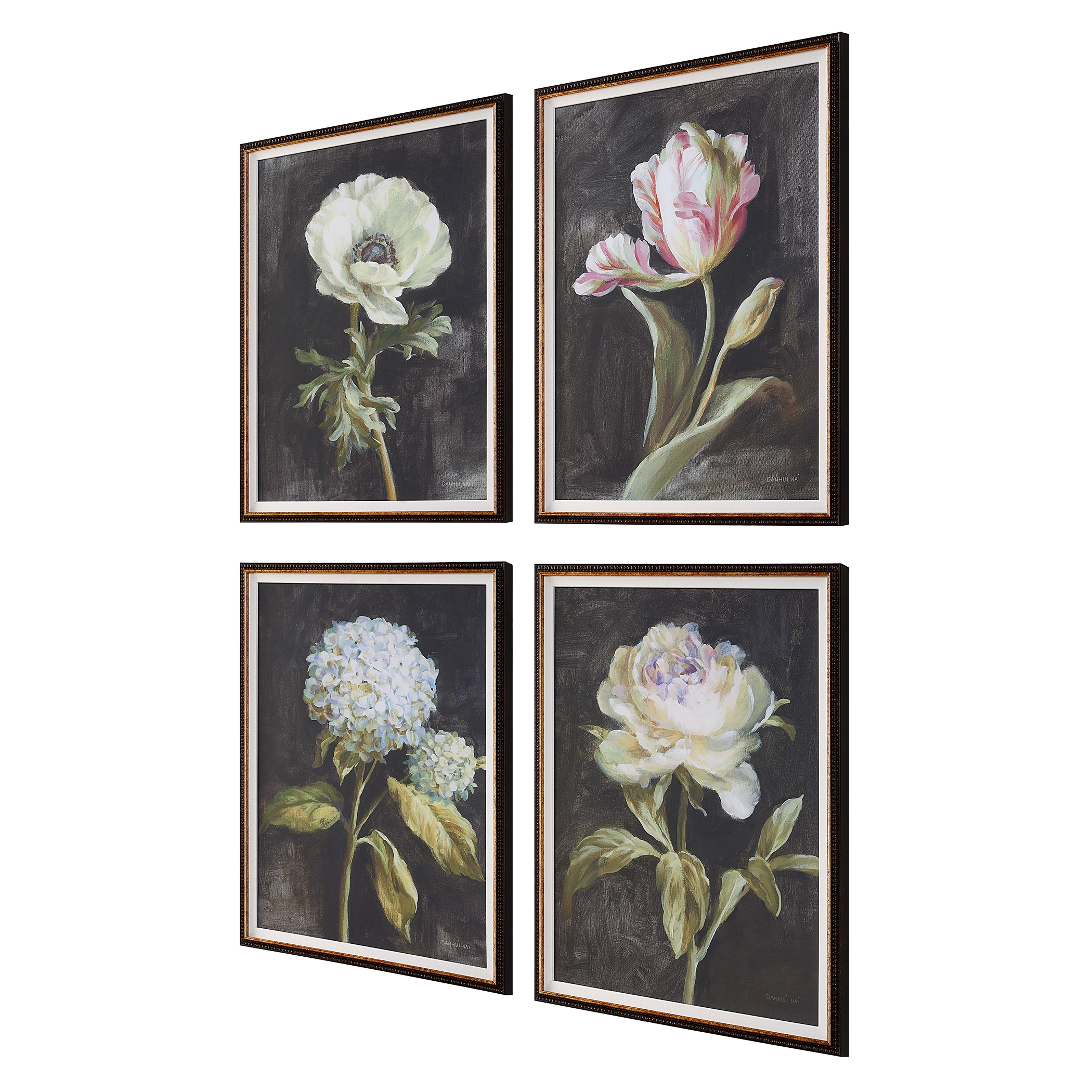 Florals On Black Framed Prints Set/4 - Image 3