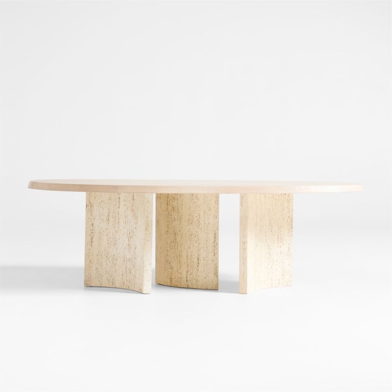 Point Dune 93" Oval Wood and Travertine Dining Table by Brigette Romanek - Image 0