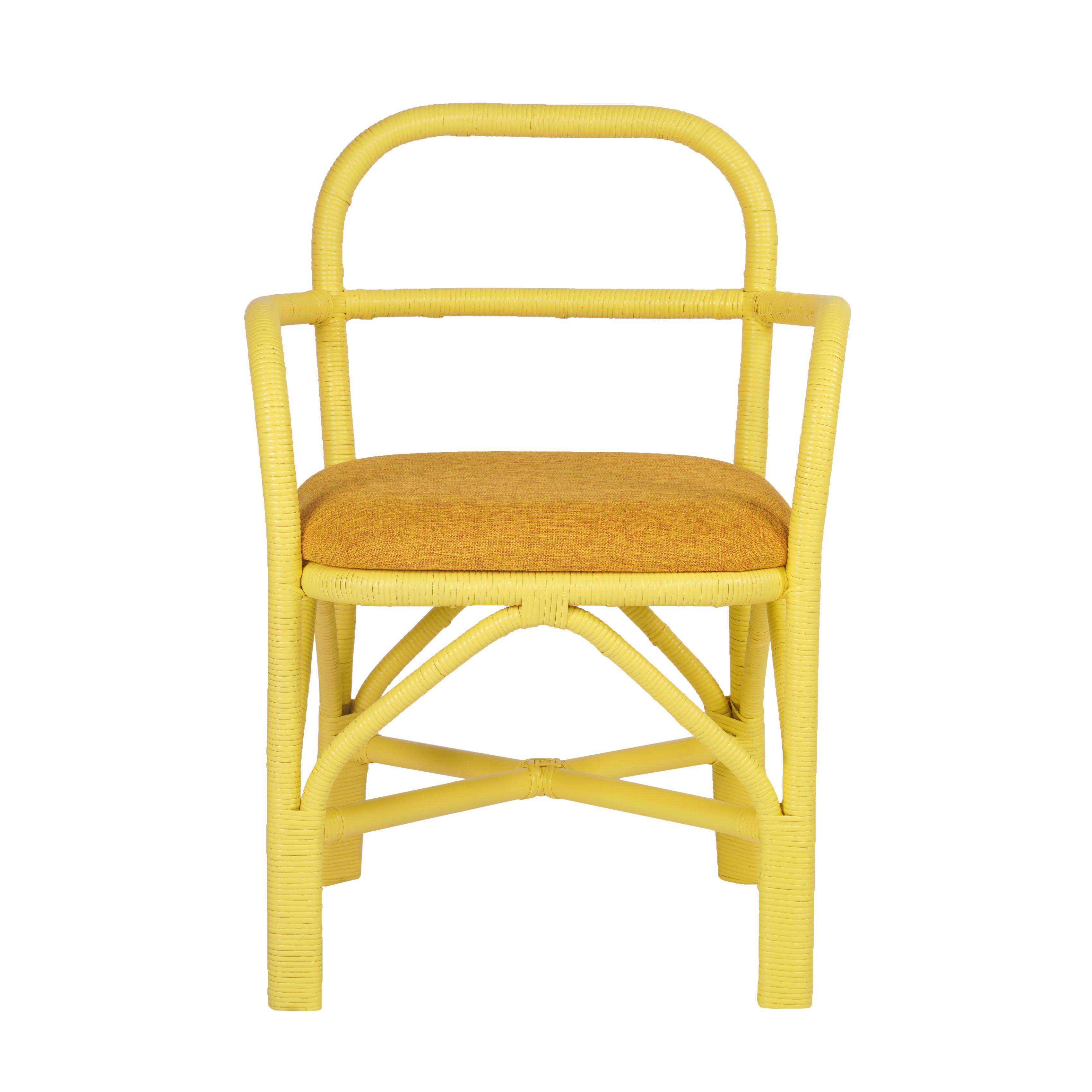 Ginny Yellow Rattan Dining Chair - Image 2