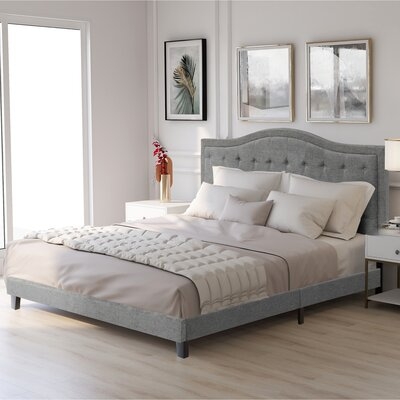 Classic Style Upholstered Linen Bed Frame,King(Gray) - Image 0