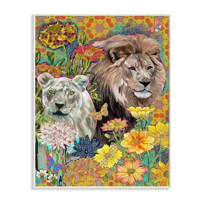 Lion Couple Behind Tropical Florals Arabesque Pattern - Image 0