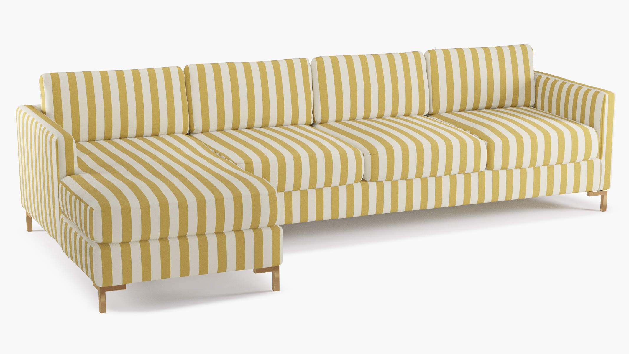 Modern Sectional, Left Facing, Citrine Cabana Stripe, Brass L Leg - Image 1