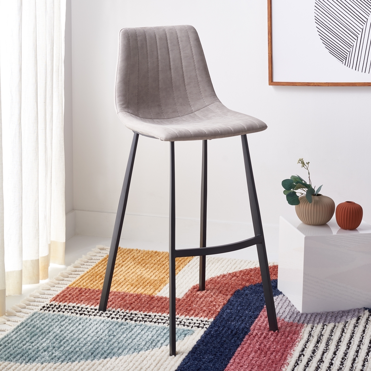 Rhyatte Bar Stool - Stone / Black - Safavieh - Image 1