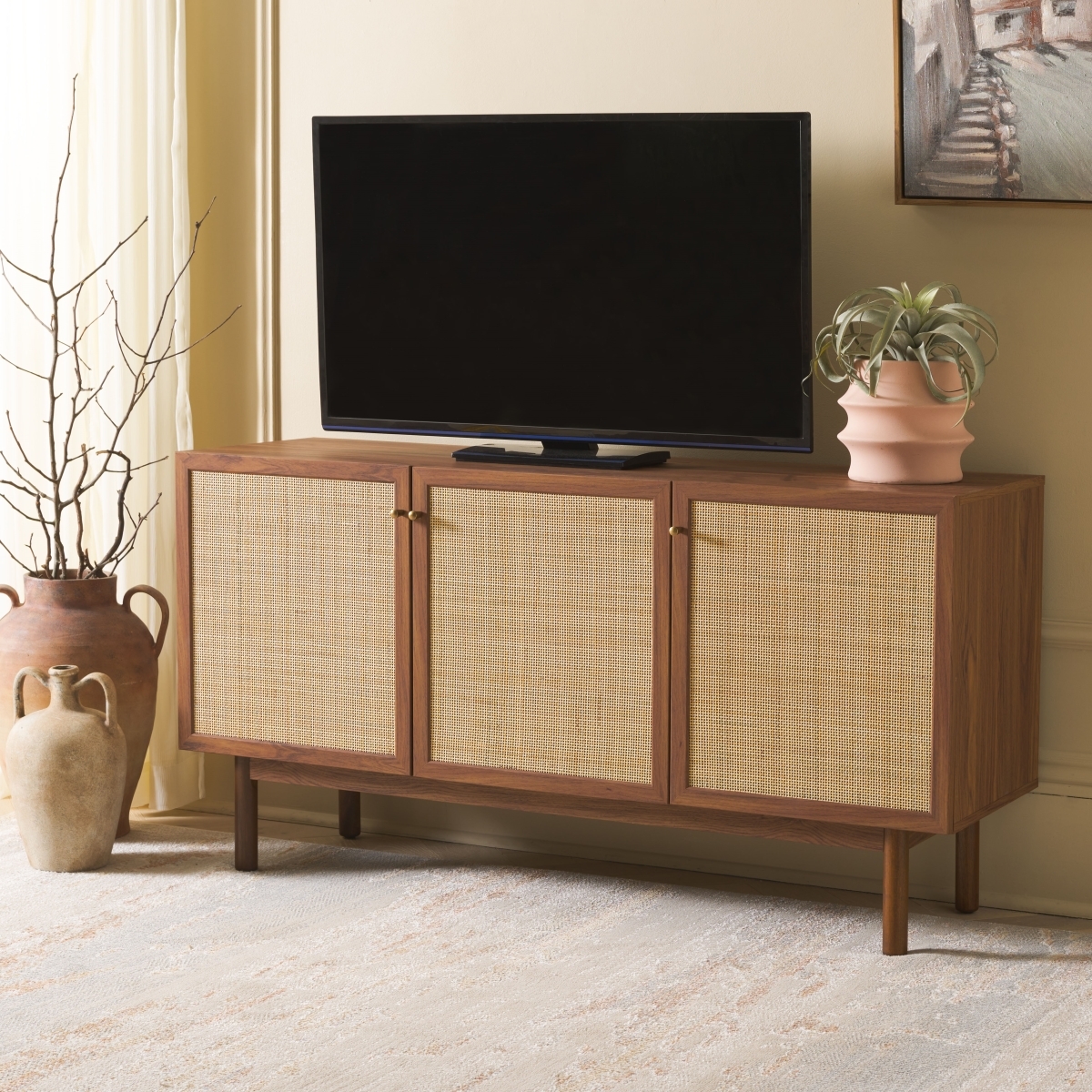 Aino 3 Door Sideboard / Media Stand - Walnut / Natural - Safavieh - Image 1