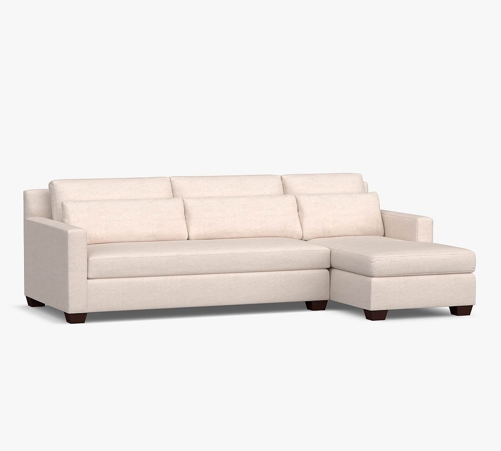 York Square Arm Upholstered Deep Seat Left Arm Sofa with Double Wide Chaise Sectional and Bench Cushion, Down Blend Wrapped Cushions, Performance Heathered Basketweave Dove - Image 0