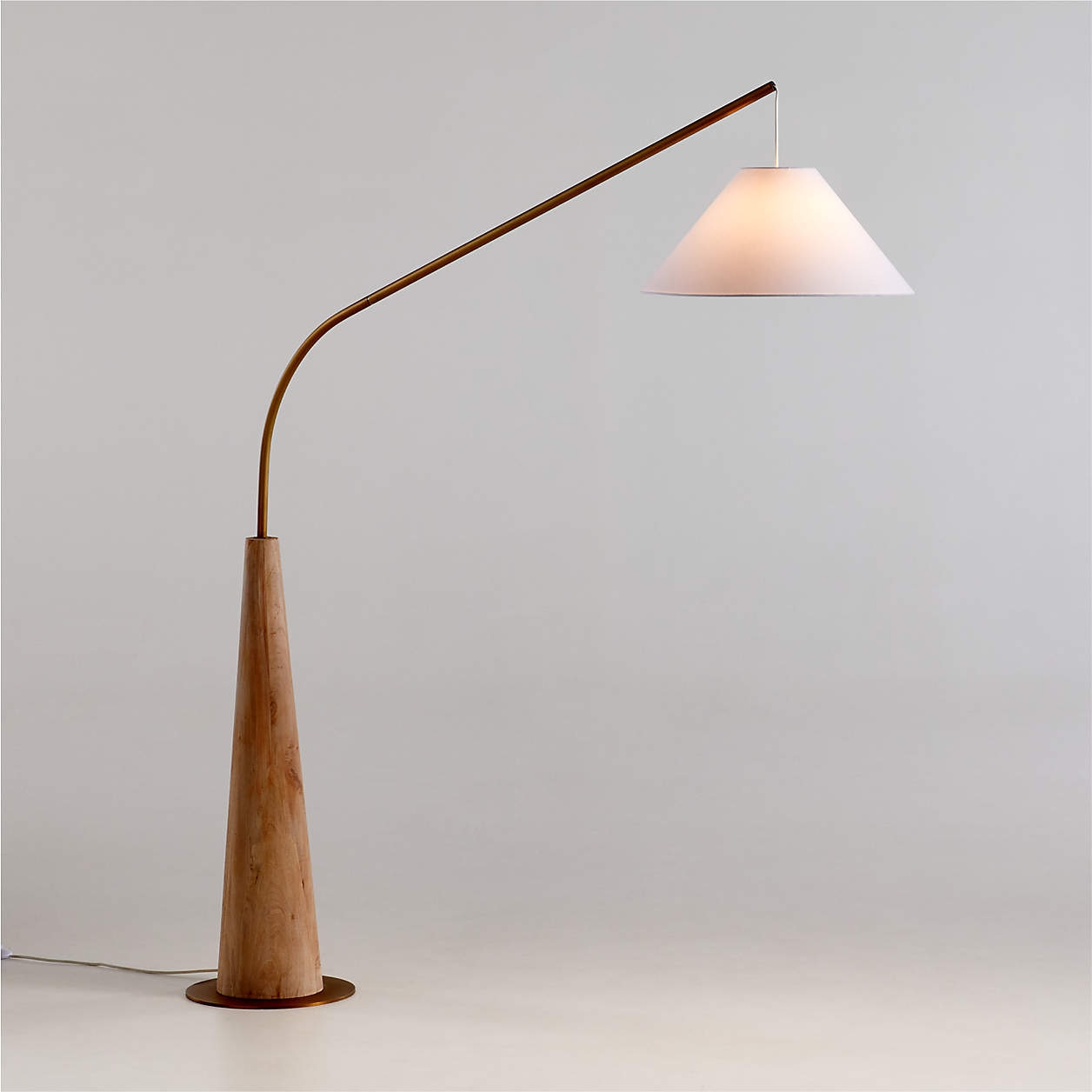 Gibson Wood Hanging Arc Floor Lamp with White Shade - Image 3